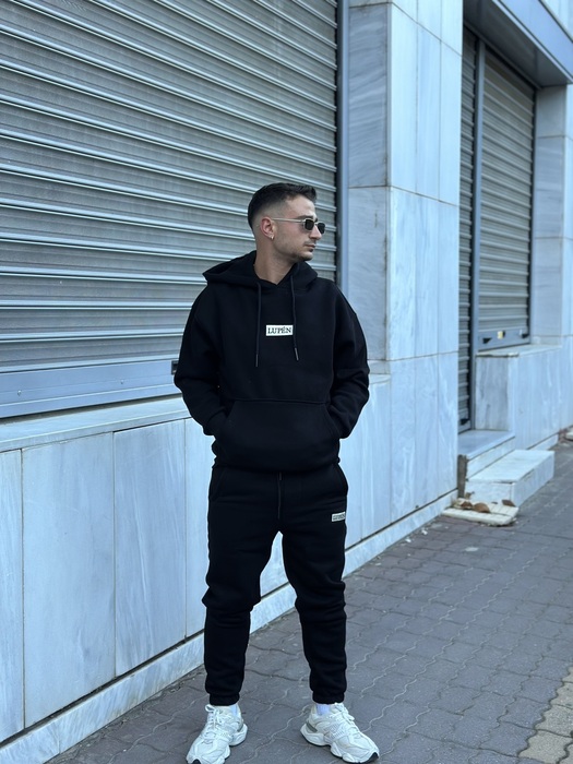 Lupen φούτερ μαύρο με κουκούλα 